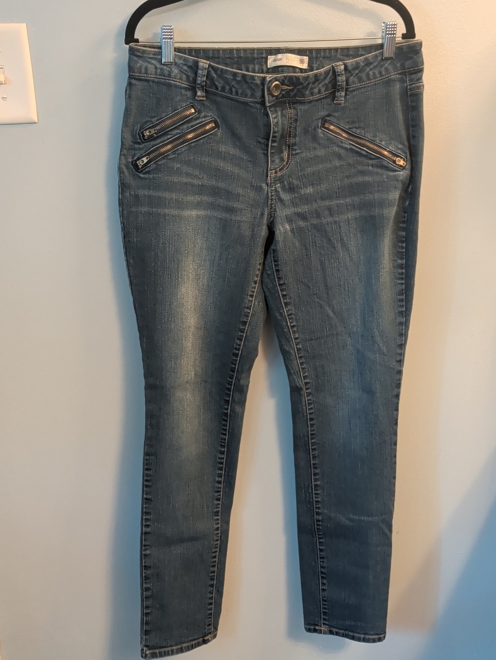 🍉Route 66 Women's Blue Skinny Jeans with Angled Zip Pockets